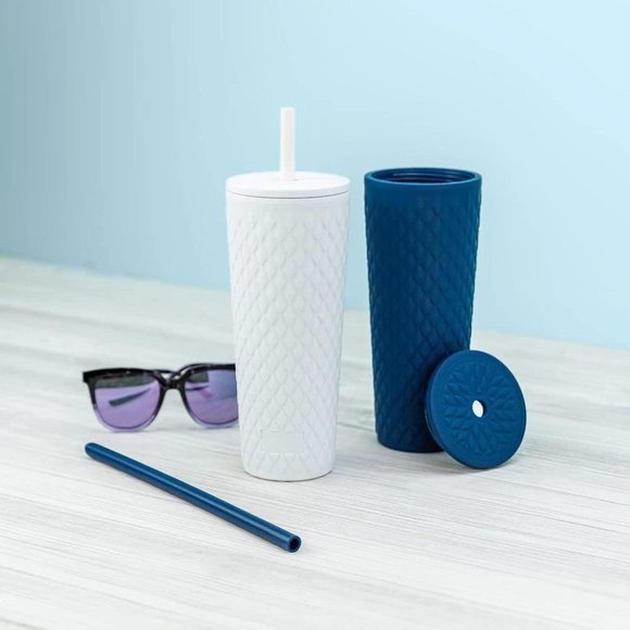 Zak! Soft-Touch Insulated Tumbler Set - White & Blue 24oz 2-Pack for Cool Sips! - Picture 6 of 6